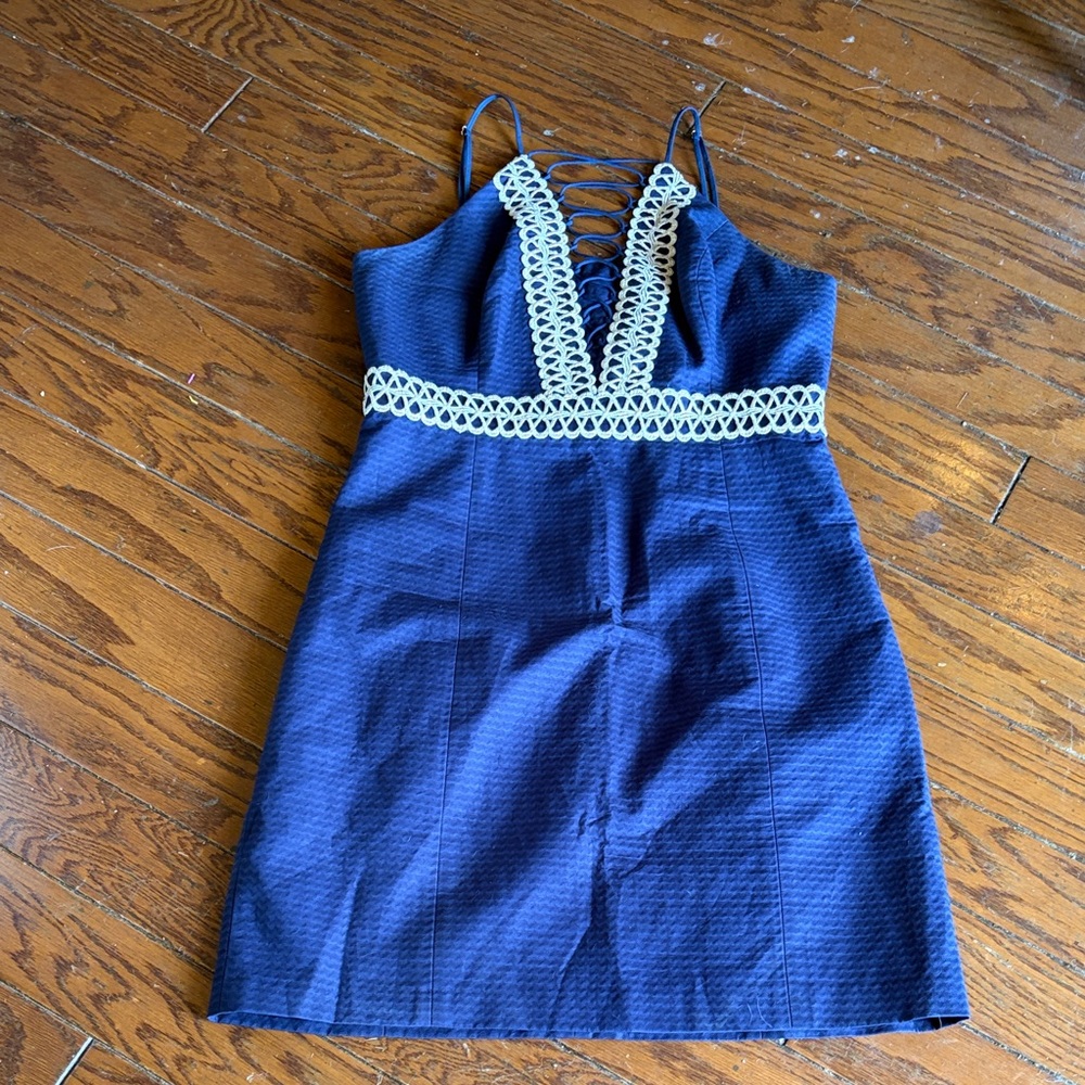 Lilly Pulitzer Navy Mini Dress with Cream Lace Accents